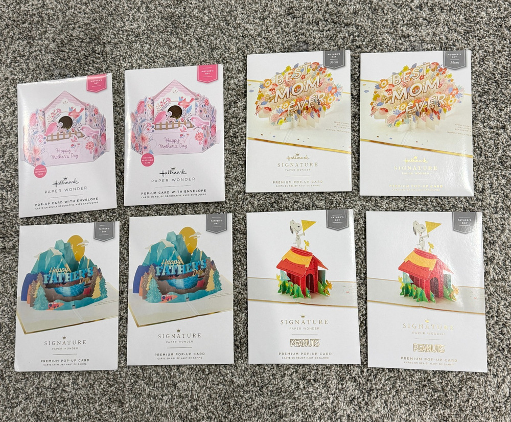 Hallmark Paper Wonder 8 Card Lot Mother's Day Father's Day Pop Up Set